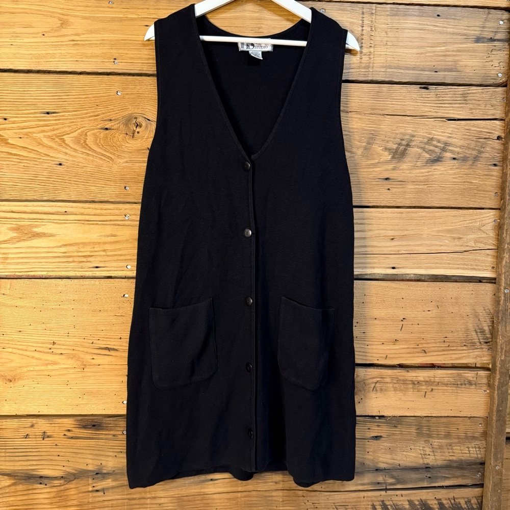 Vintage 90s Norton Studio Black Button Front Pinny Sweater Dress